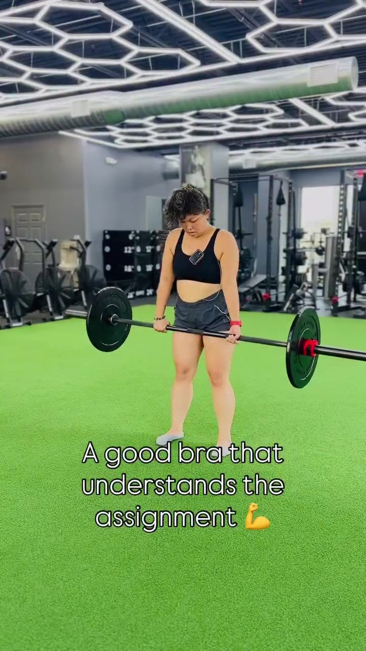 Load video: Fitted by Frieda&#39;s workout video with the square neckline ambition bralette