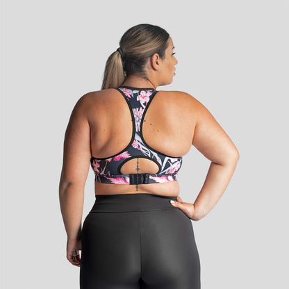 Stylish and supportive sports bra for curvy women in calico style